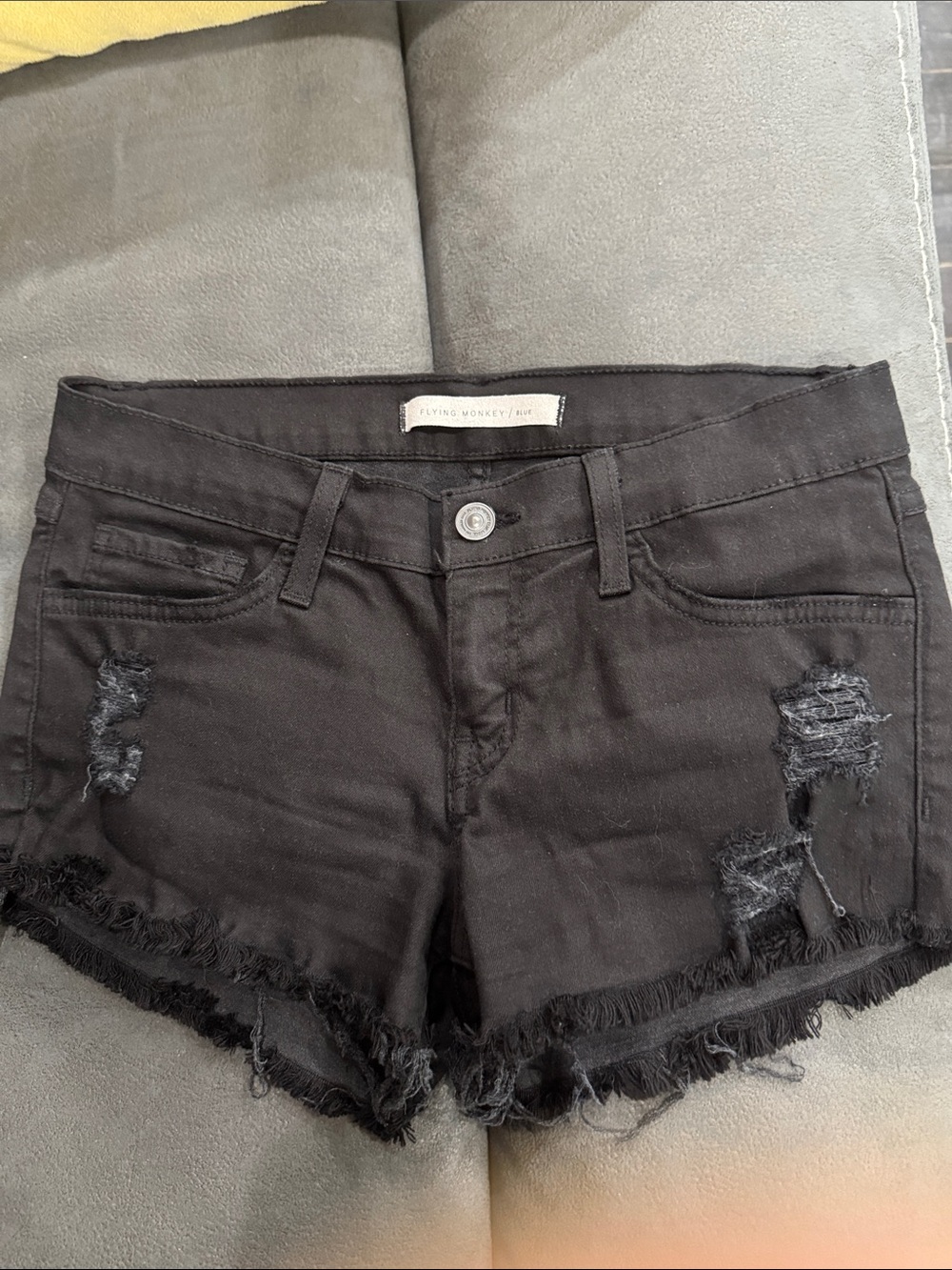 Flying Monkey Black Frayed Distressed Denim Shorts